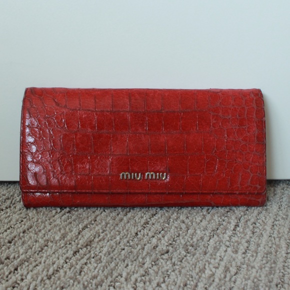 Miu Miu Handbags - MIU MIU Red Crocodile-Embossed Wallet - AUTHENTIC